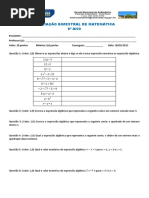 Avaliação de Matemática 8 Ano