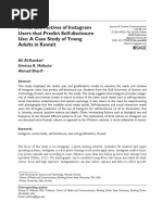 Needs and Motives of Instagram Users That Predict Self-Disclosure Use: A Case Study of Young Adults in Kuwait