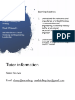 ES2531/ES1531 Critical Thinking and Writing Week 2 Tutorial 1: Introduction To Critical Thinking and Engineering Leadership