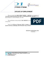 Certificate of Employment: 101 Solutions Accounting Firm As Administrative Officer For The