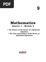 Math 9 - Q1 - WK 2 - Module 2 - The Nature Sum and Product of The Roots of Quadratic Equation