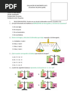 EVALUACIÓN DE MATEMÁTICA Nº3 Ecuaciones