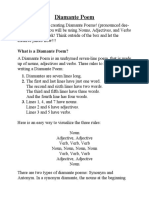 Diamante Poem Assignment Sheet