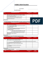 ISO 45001:2018 Checklist: 4. Context of The Organisation 4.1 Understanding The Organisation and Its Context