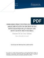 Errores Frecuentes en Textos Argumentativos Escritos en Estudiantes de 5º Grado de Educación Secundaria