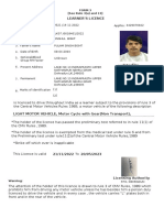 Learner'S Licence: Form 3 (See Rule 3 (A) and 13)