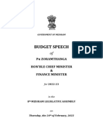 Budget Speech: Pu Zoramthanga Hon'Ble Chief Minister & Finance Minister