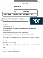 Form 5 February 2020 Mathematics A Paper 1H