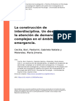 La Construcción de Interdisciplina. Un Desafío en La Atención de Demandas Complejas en El Ámbito de La Emergencia