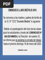 Comunicado de La Junta Directiva de Apafa