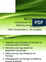 Pagsusuri Sa Paningin Maikling Kwento at Nobela: Modyul 11