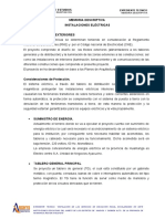 Memoria Descriptiva Instalaciones Eléctricas Redes Electricas Exteriores