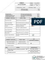 Formato Acta de Reunión: Nombres Y Apellidos Cargo Y Área Vºbº Aceptación Acuerdos