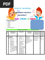 ¡Expresamos Nuestras Emociones!: Sesión de Aprendizaje