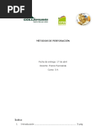 Métodos de Perforación: Fecha de Entrega: 17 de Abril Docente: Franco Fuenzalida Curso: 3 A