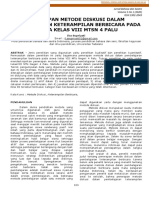 Penerapan Metode Diskusi Dalam Pembelajaran Keterampilan Berbicara Pada Siswa Kelas Viii MTSN 4 Palu