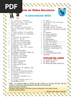 Lista de Útiles Escolares: 5 Años-Inicial 2023