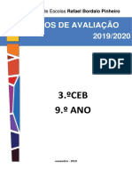 Critérios de Avaliação 2019/2020: 3.ºCEB 9.º ANO