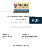 Institute of Management, Nirma University MBA HRM (2022-24) Topic: Fieldwork Orientation Workshop Date of Workshop: 19.12.2022-21.12.2022