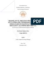 Mejora en El Proceso Productivo en La Línea de Utensilios de Acero Esmaltado en Manufactura de Metales Y Aluminio Record S.A