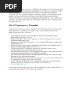 List of Trigonometry Formulas: Sine Law Cosine Law