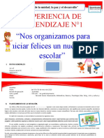 Experiencia de Aprendizaje N°1: "Nos Organizamos para Iniciar Felices Un Nuevo Año Escolar"