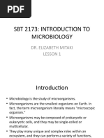 SBT 2173: Introduction To Microbiology: Dr. Elizabeth Mitaki Lesson 1