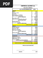 Empresa Aldine S.A.: Balance General Al 31 de Diciembre Del 2022