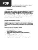 The Application of Chicken Manure Tea As A Foliar Fertilizer in Growth Performance of Pechay