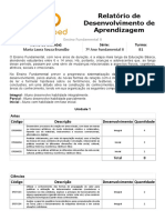 Relatório de Desenvolvimento de Aprendizagem: Maria Laura Souza Brandão 7º Ano Fundamental II B1