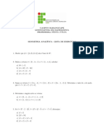 Geometria Analítica - Lista de Exercícios