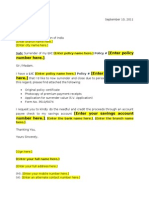 LIC Market Plus Surrender Request Letter Template