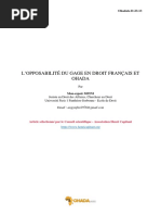 L'Opposabilité Du Gage en Droit Français Et Ohada: Ohadata D-23-13