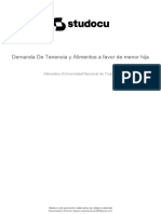 Demanda de Tenencia y Alimentos A Favor de Menor Hija