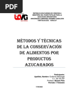 Métodos y Técnicas de La Conservación de Alimentos Por Productos Azucarados