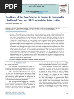 Readiness of The Beneficiaries To Engage in Sustainable Livelihood Program (SLP) As Basis For Intervention