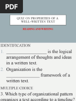 QUIZ ON PROPERTIES OF A Well Written Text