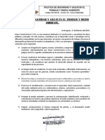 Politica de Seguridad y Salud en El Trabajo y Medio Ambiente