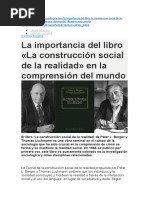 La Importancia Del Libro La Construcción Social de La Realidad