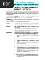 Plan de Trabajo de Campaña Medica Escolar Preventiva