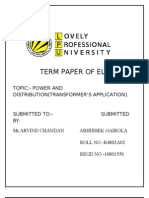 Term Paper of Ele-102: Topic:-Power and Distribution (Transformer'S Application)