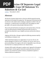 The Doctrine of Separate Legal Entity - A Case of Salomon Vs Salomon Co LTD T-1