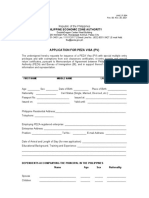 Application Form For PEZA Visa