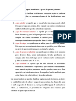 Clasificación de Las Aguas Atendiendo A Grado de Pureza y Dureza