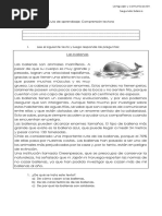 Guía de Comprensión Lectora La Ballena Lenguaje y Comunicación Segundo Básico