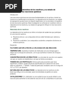 El Efecto de La Naturaleza de Los Reactivos y Su Estado de Agregación en Las Reacciones Químicas