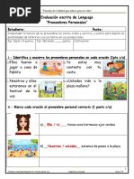 EVALUACIÓN PRONOMBRES Nivel 3ro