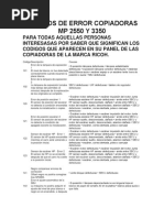 Codigos de Error Copiadoras MP 2550 y 3350