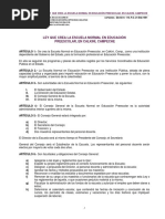 Ley Que Crea A La Escuela Normal en Educacion Preescolar en Calkini Campeche