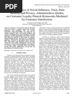 The Influence of Social Influence, Trust, Data Security and Privacy, Administrative Quality On Customer Loyalty Fintech Koinworks Mediated by Customer Satisfaction